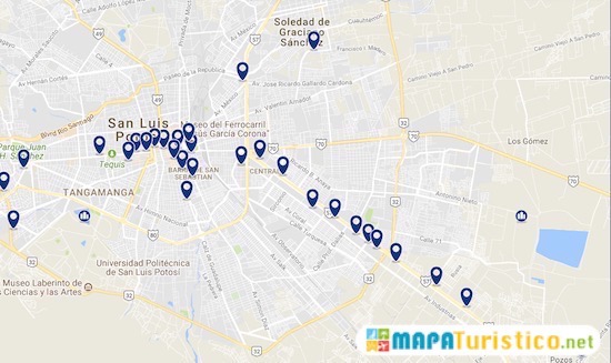 Mapa hoteles San Luis Potosí
